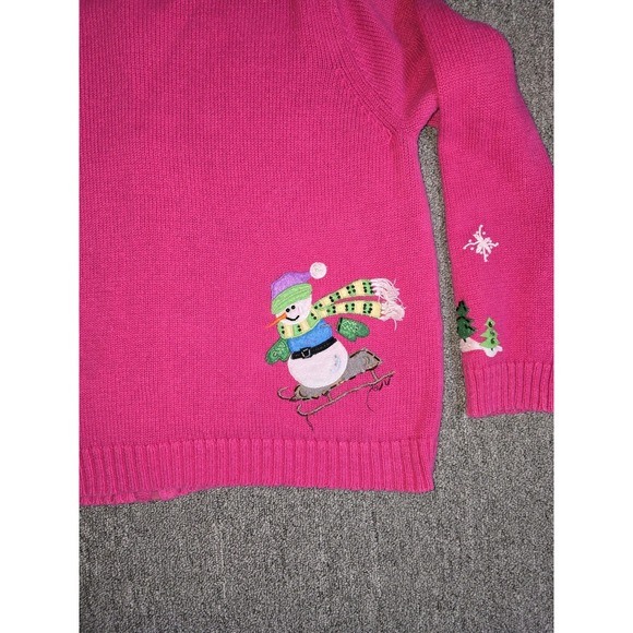 Tiara International Christmas Collection VTG Pink Snowman Sweater Cardigan - Picture 10 of 10